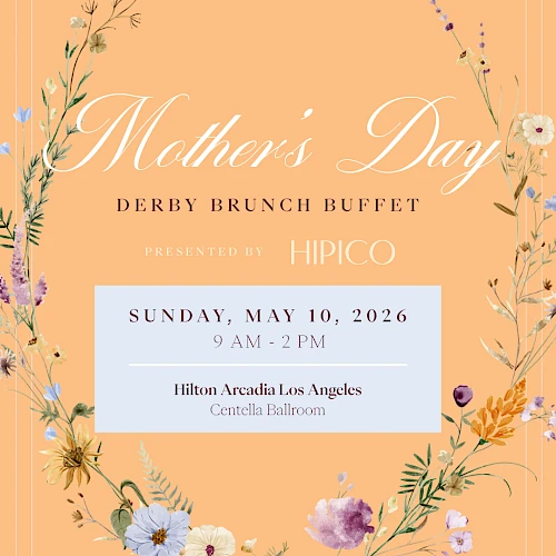 Mother&rsquo;s Day Derby Brunch Buffet ad featuring floral border, pastel peach background, and details about time/location ending with a period.